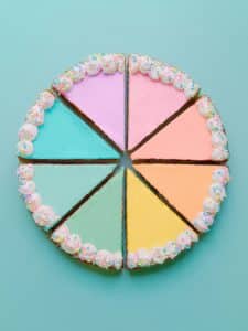Cake with 8 slices each in their own pastel color